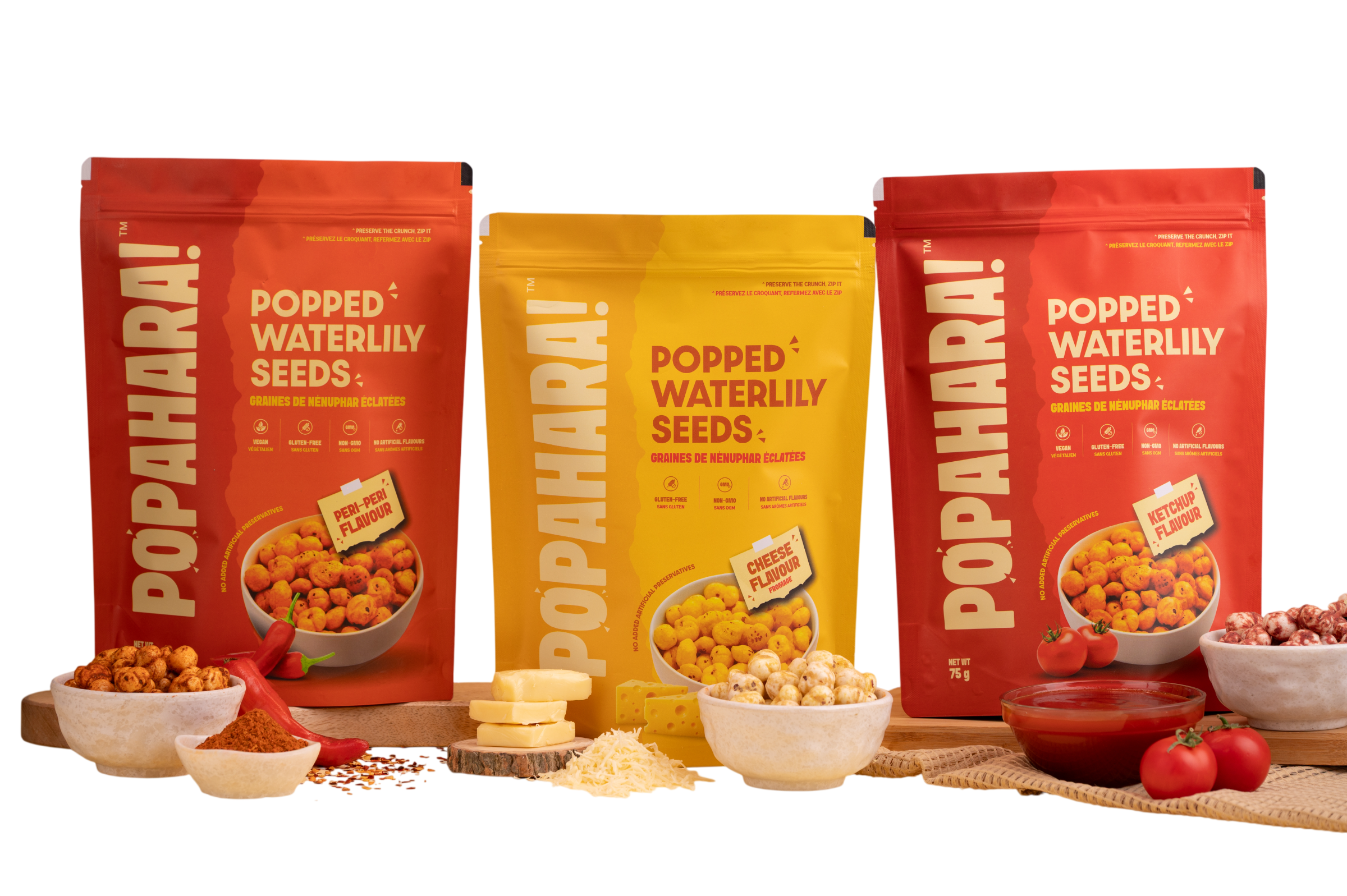 POPAHARA Tripack — 3 bags of popped waterlily seed snacks